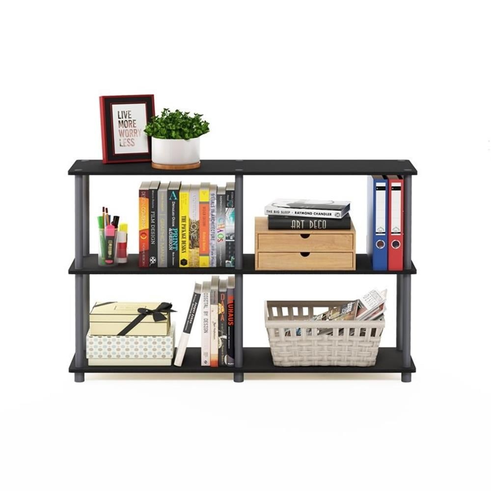 Wood 3-Tier Double Size Storage Display Rack in Black/Gray