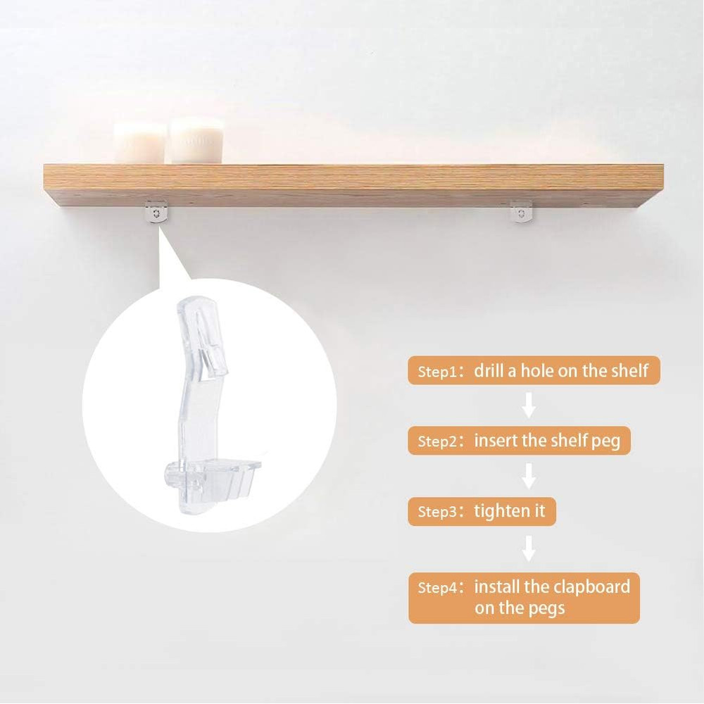 30 Pack Shelf Support Peg, Clear Plastic Locking Shelf Support Pin Clips, Cabine