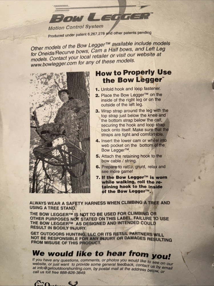 Bow Legger Hands Free Personal Bow Holder Nip Motion Control System