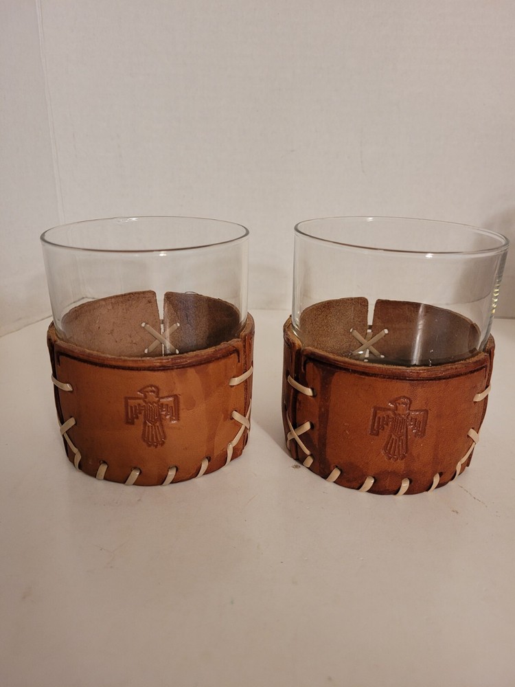 2 Leather Wrapped Rock Glasses Southwest