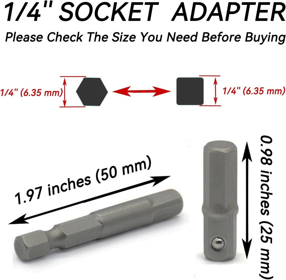 1/4 Hex to 1/4 Socket Adapter, 4-Piece Set, Suitable for Drill Driver, Socket