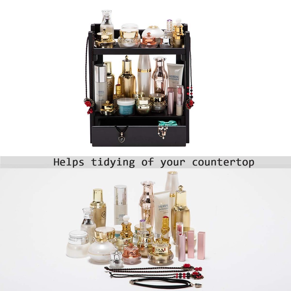 Makeup Organizer with Drawer, Black Vanity Storage , Multi-Purpose Storage fo...