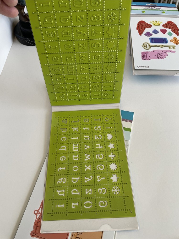 3 Cuttlebug Embossing Plus Cut and Emboss Folders Collage, Tags and Alphabet