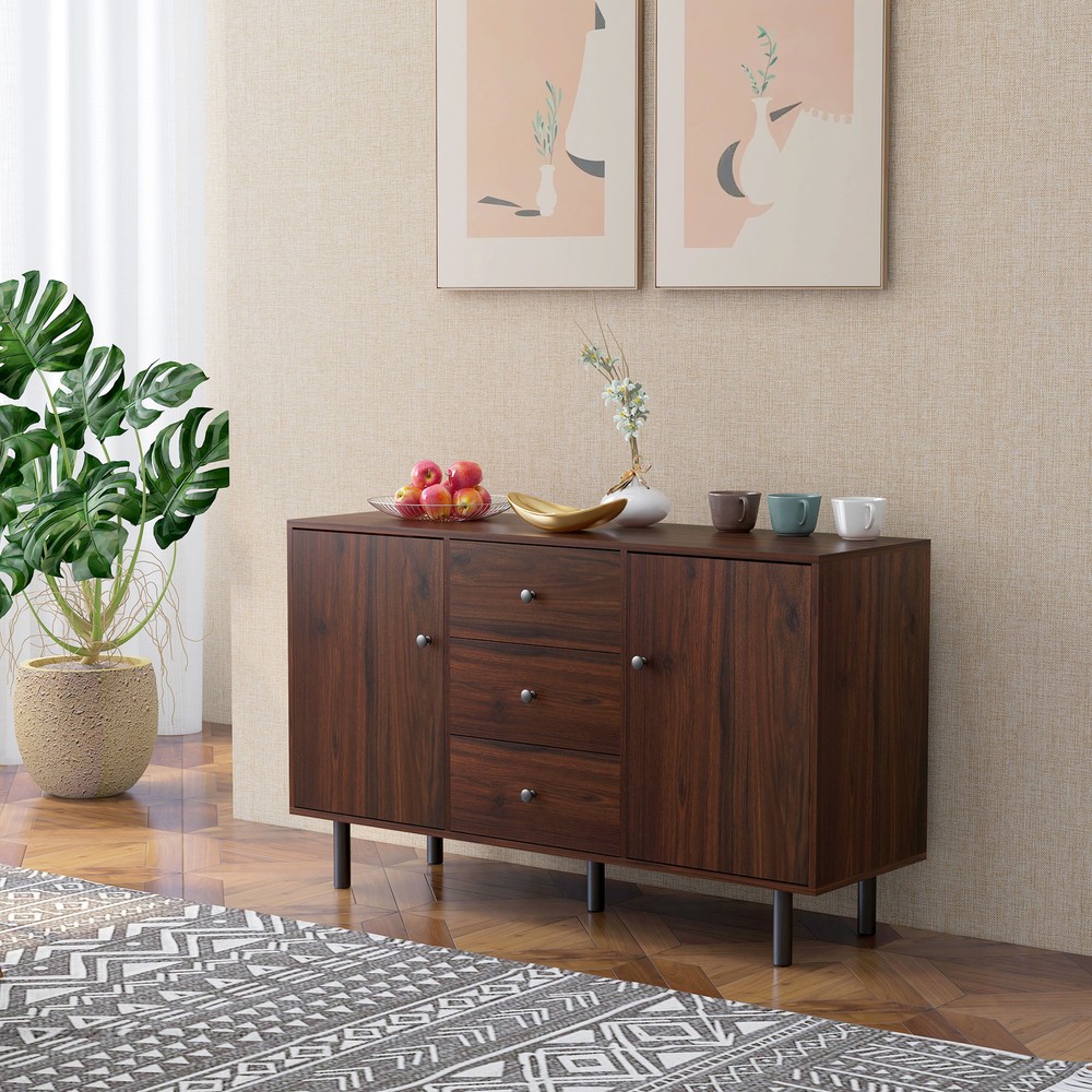 HOMCOM Kitchen Sideboard with 2 Cabinets 3 Drawers Buffet Table, Brown