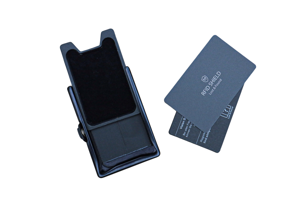 RFID Blocking Slim Solid Leather Aluminum Wallet - ZNAP by slimpuro (Black)
