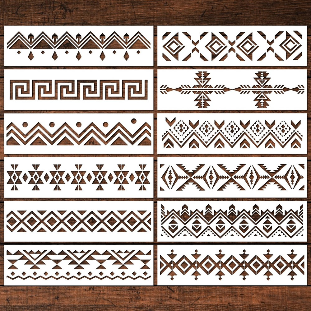 Keluna Aztec Stencils - 12 Pcs Boho Borders Pattern Stencils for DIY Wall & W...