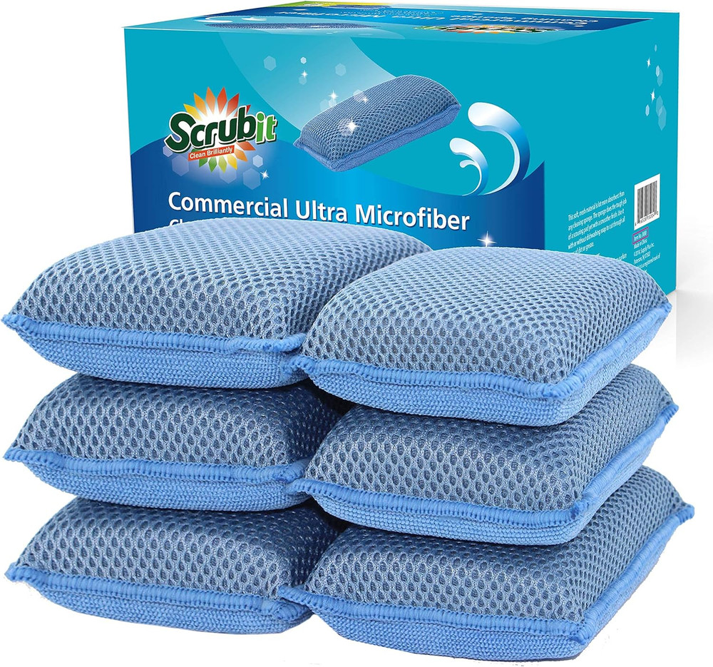 Miracle Microfiber Kitchen Sponge by (6 Pack) - Non-Scratch Heavy Duty Dishwash