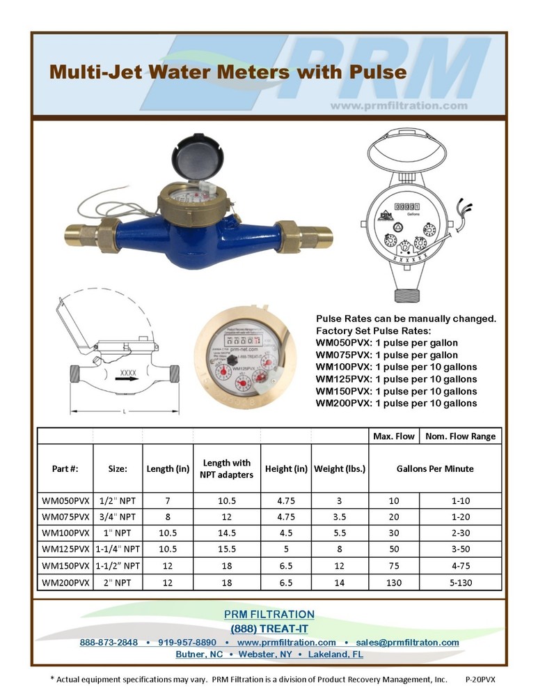 New PRM 3/4" NPT Multi-Jet Cold Water Meter With Pulse Output