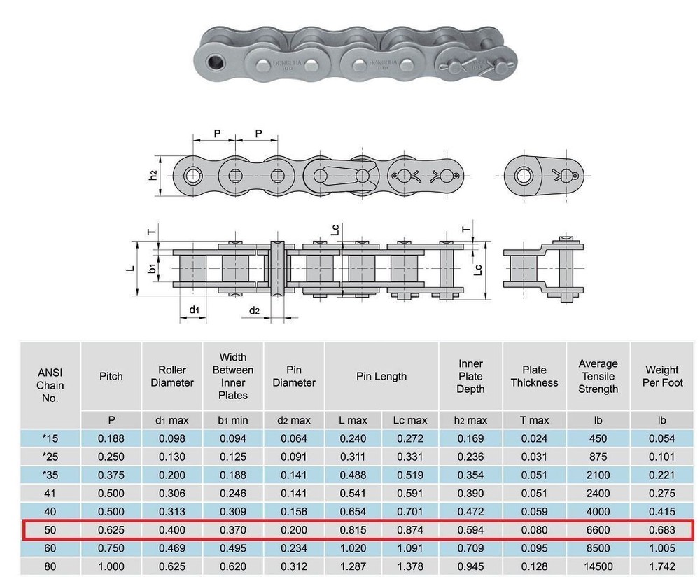 #50 Roller Chain 10 Feet with 1 Connecting Links