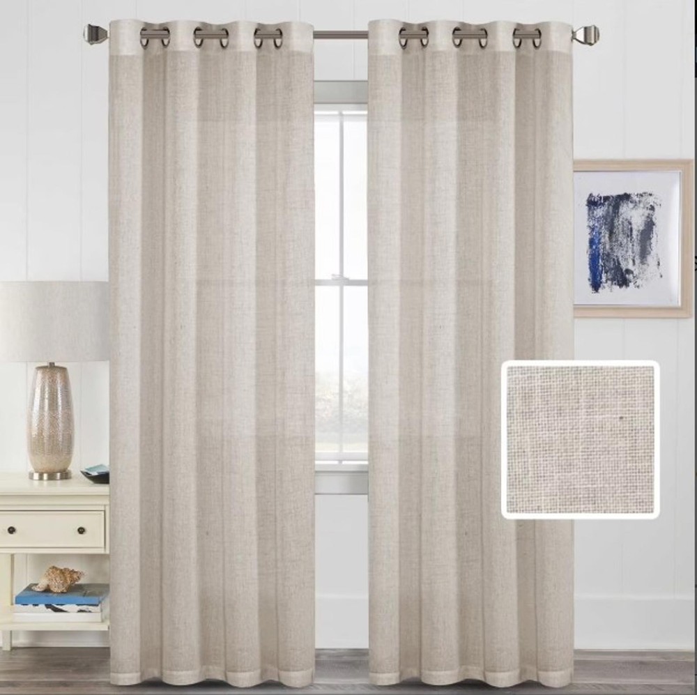 FAUX LINEN CURTAINS PR.-52X84-NATURAL
