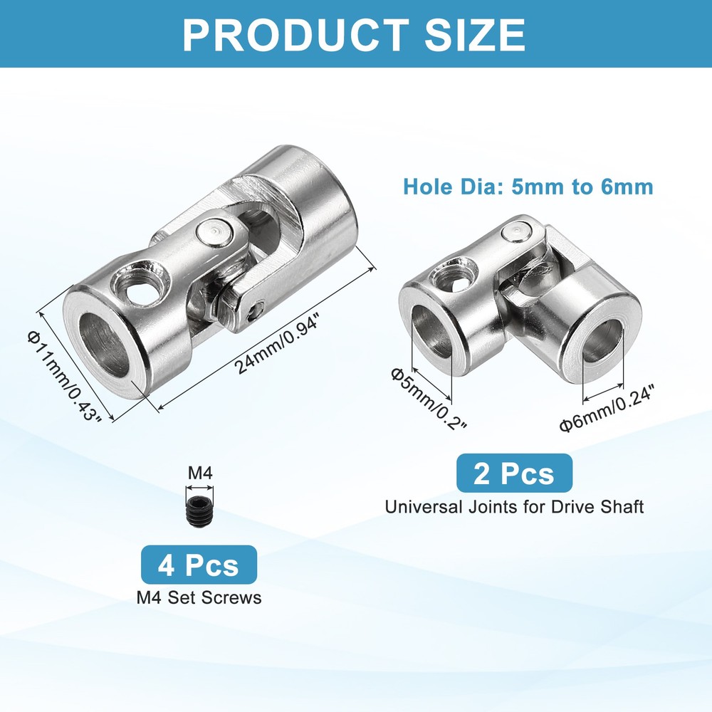 2pcs Rotatable Joint, 5mm to 6mm Inner Dia Universal Joint