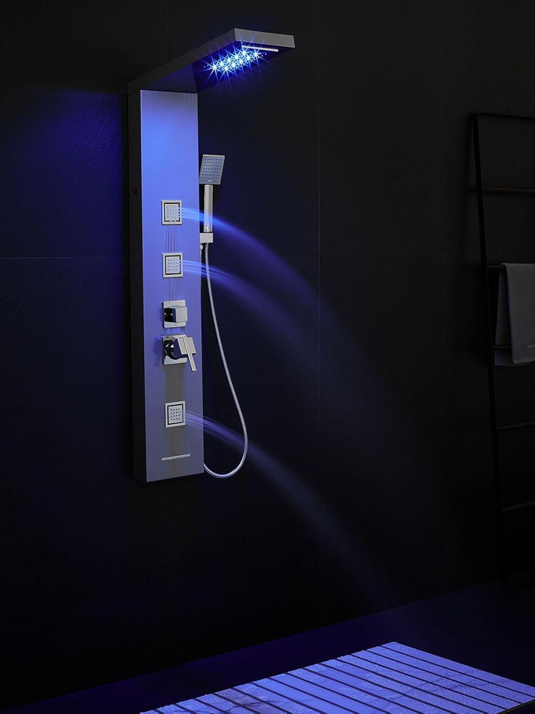 LED Shower Panel Tower with Rainfall, Massage Spray & Handheld Shower