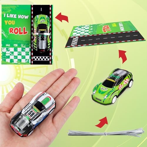 28 Pcs Valentins's Cards with Pull Back Car Valentines Day Cards Pull back car