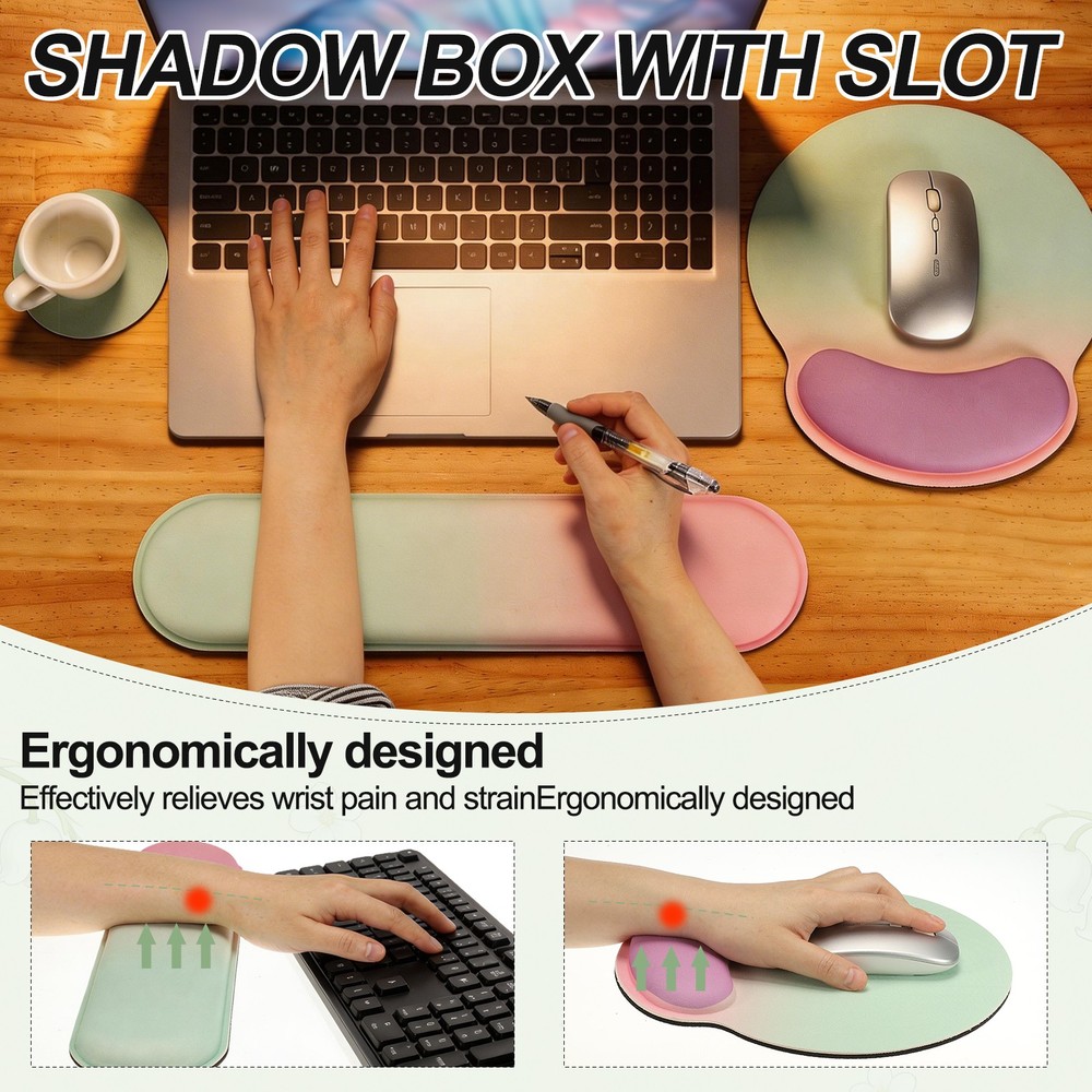 Ergonomic Wrist Rest Set, Mouse Pad with Wrist, Apricot