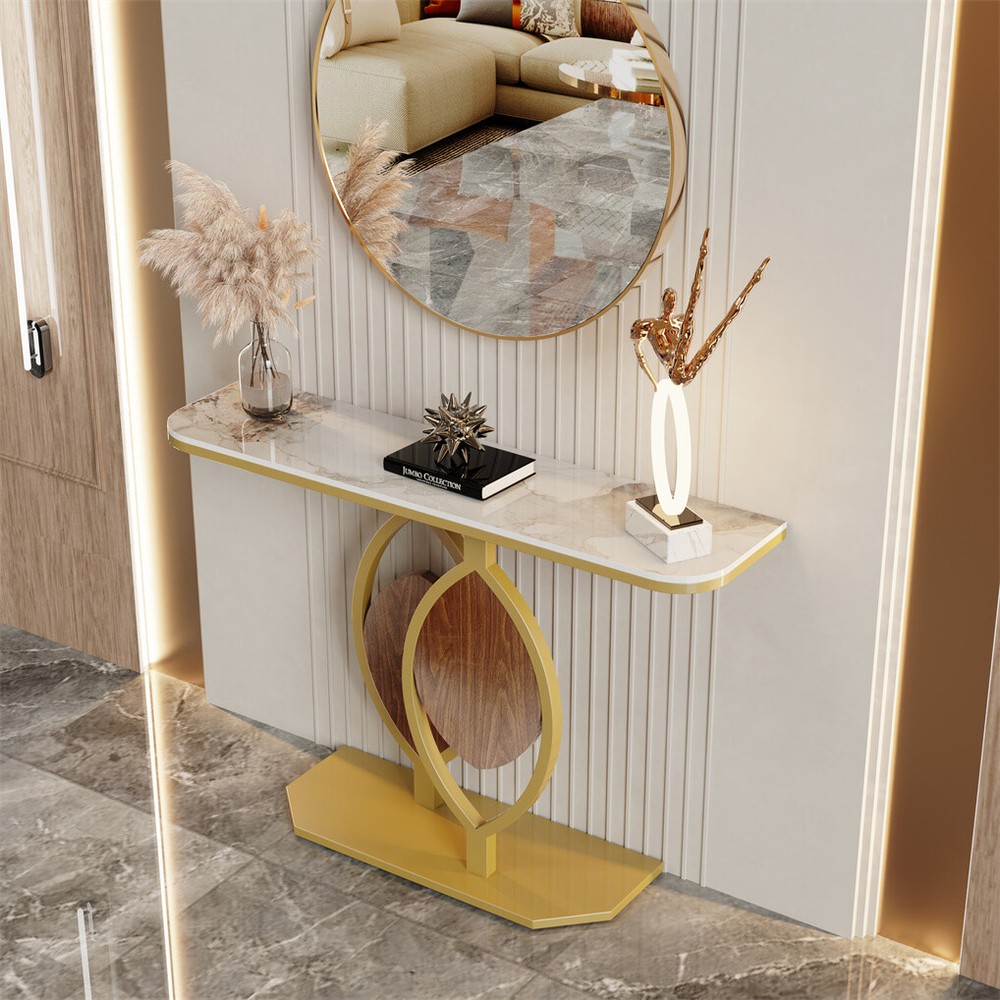 Modern Glossy Sintered Stone Console Entryway Table Sofa Side Table White/Green