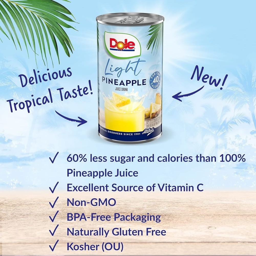 (3 pack) (6 Cans) Dole Light Pineapple Juice Drink, 6 fl oz Can