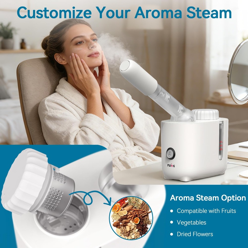 Facial Steamer Nano Ionic Face Steamer with 360° Rotating Arm, Esthetician Fa...