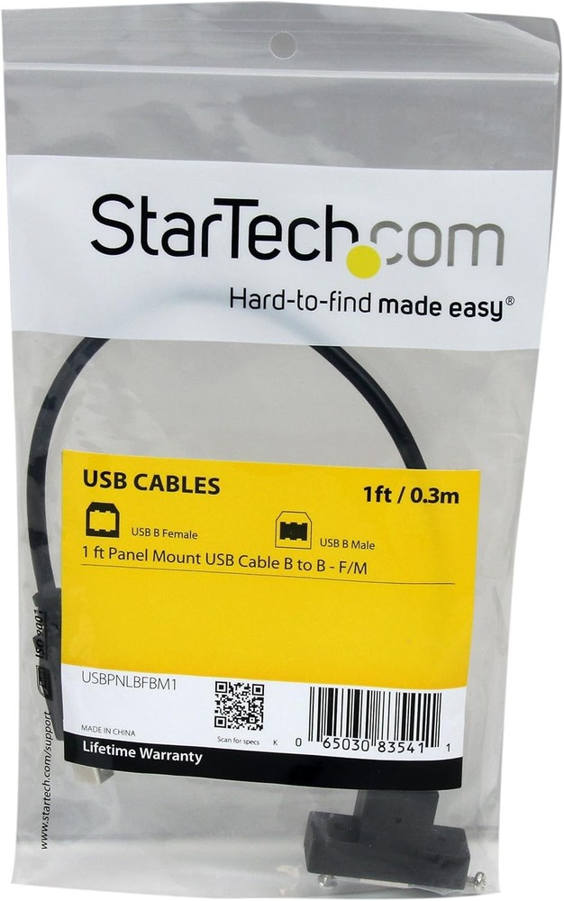 StarTech.com 1 ft Panel Mount USB Cable B to B - 1 Count (Pack of 1), Black