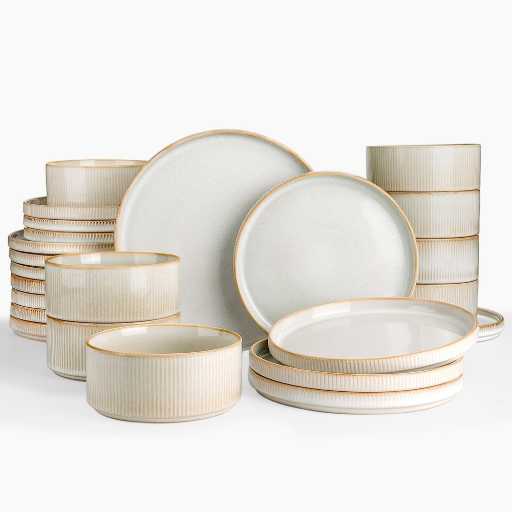 Star Plates and Bowls Sets, Modern Stoneware Dinnerware Sets for 8, 24-Piece ...