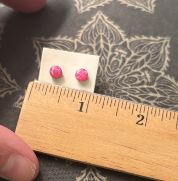Native American Sterling Silver Pink Glittery Opal Stud Earrings