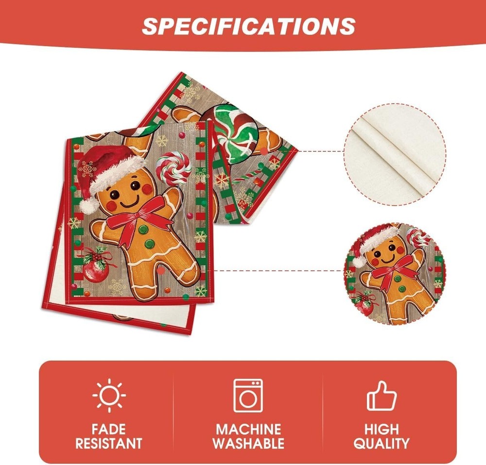 Gingerbread Candy Cane Christmas Table Runner 13x72 Inch Winter Decor