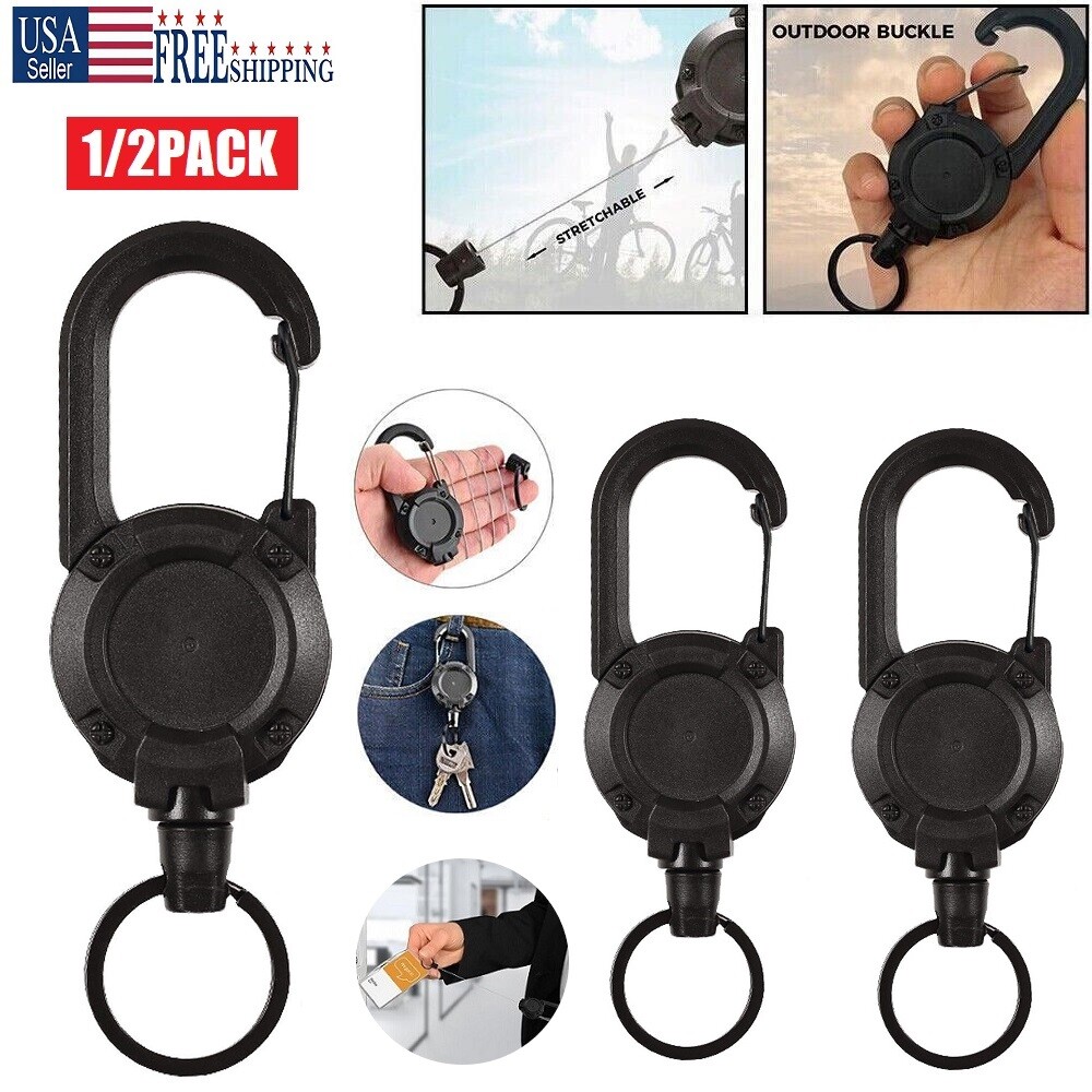 4× Retractable Key Chain Heavy Duty Wire Rope Buckle Multi-Function Key Chain