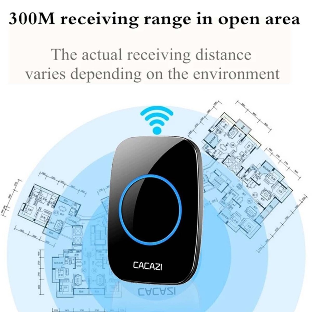 2Wireless Doorbell Chime Waterproof Plugin Receiver Adjustable Volume 1000FT Kit