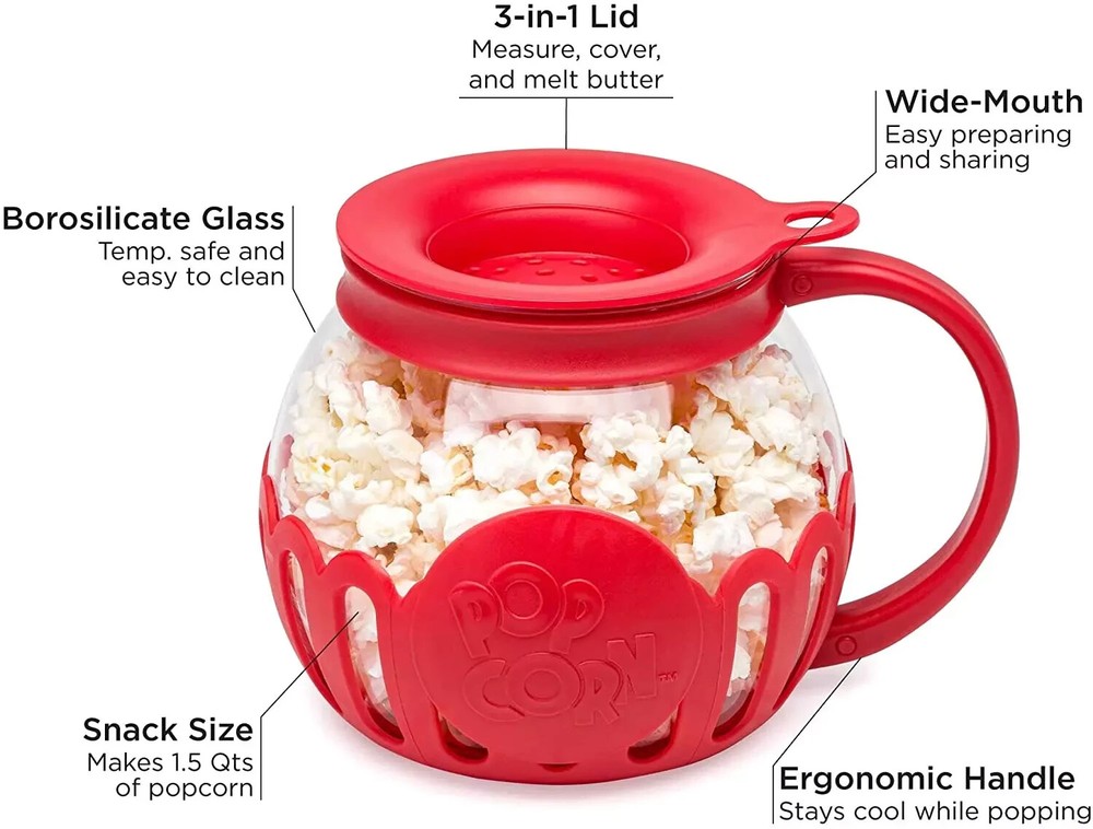 Ecolution Micro-Pop Microwave Popcorn Popper 1.5 QT RED *NEW WITH TAG*