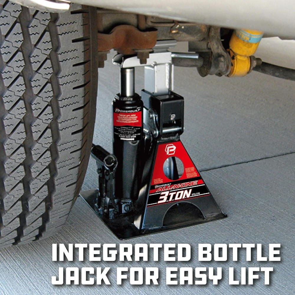 Powerbuilt 3-ton jack and jack stand in one
