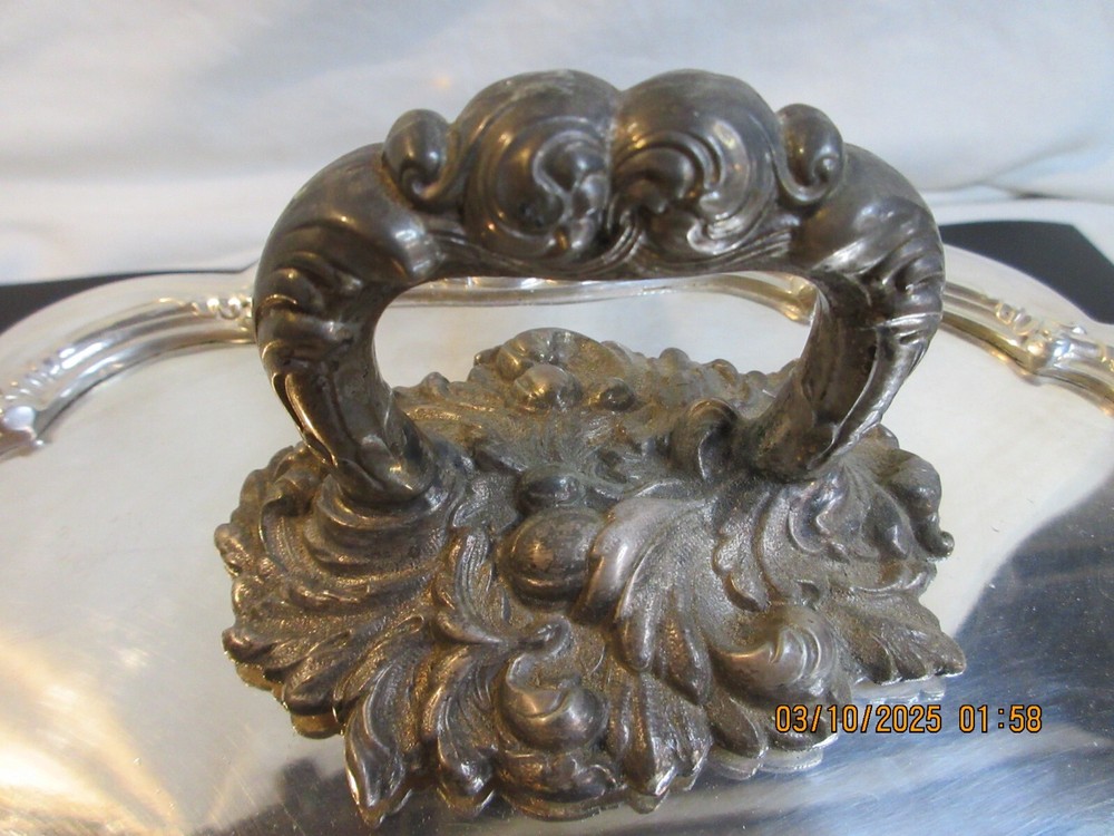 ANTIQUE~REPOUSSE~SILVER LIDDED WITH HANDLE SERVING DISH~~5.9 POUNDS