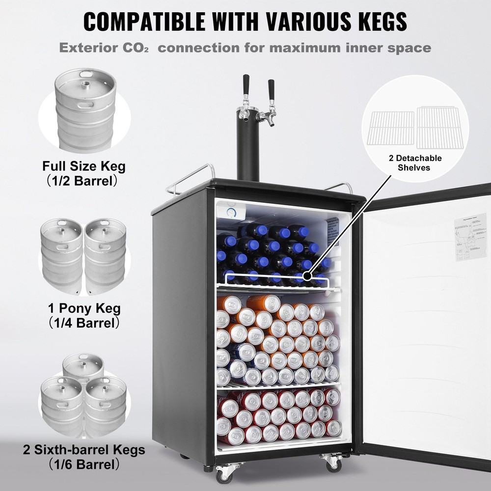 Adjustable Cooling Draft Beer Kegerator Dual Faucet System