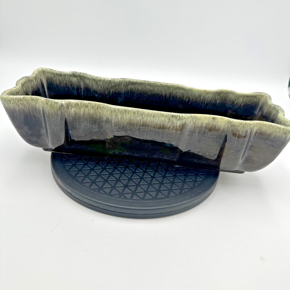 Vintage Hull Imperial Green Lava Glaze Rectangular Ceramic Planter Mid Century