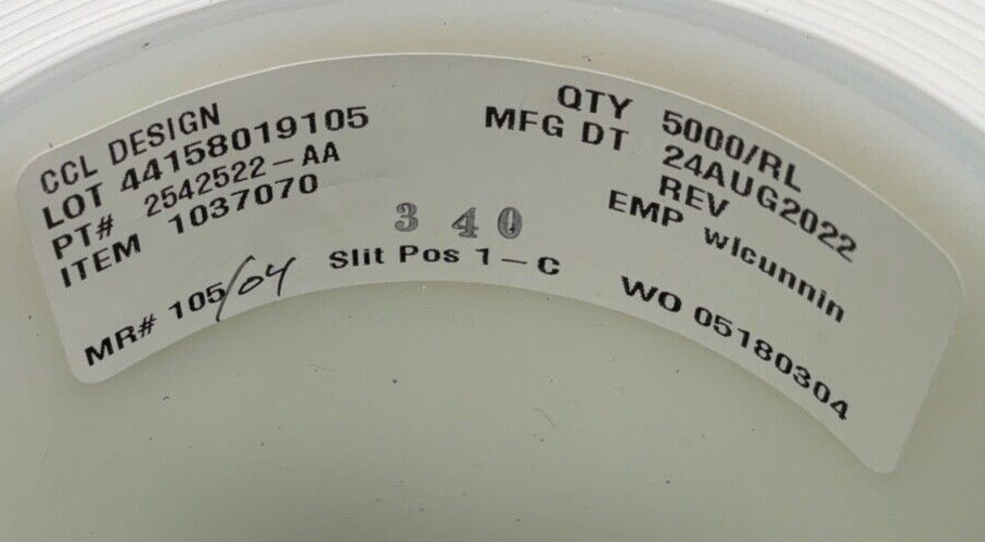 CCL Design 2542522-AA Item 1037070 5000 Roll Label for Thermal Transfer Printer
