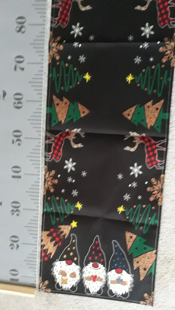 Gnome Christmas Table Runner Reindeer Trees Approx 72"x13" New-Open Pkg Festive!