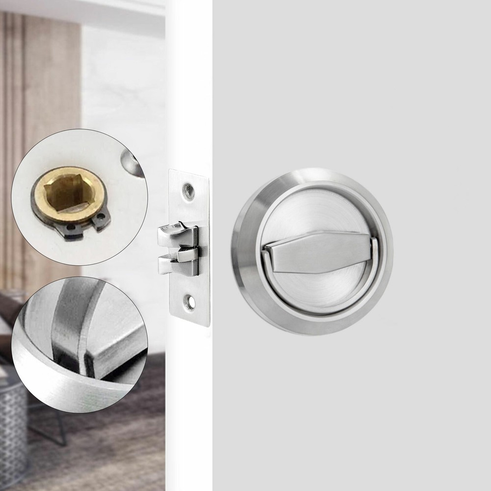 Stainless Cabinet Door knobs Fireproof Disk Ring Lock W/Recessed Pull Handle