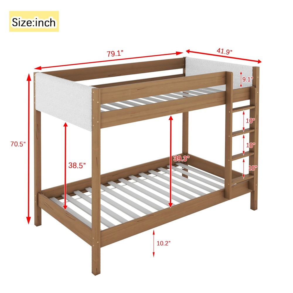 Twin Size Loft Bed Frame Wood Bed Frame with Upholstered Headboard & Ladder