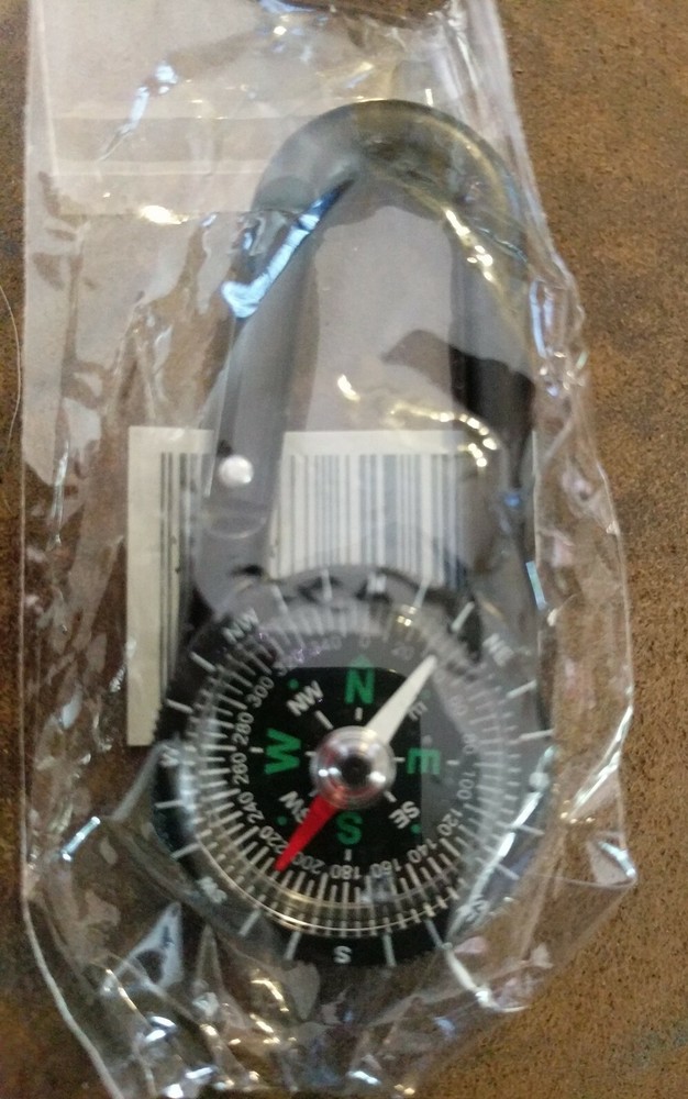 Caribiner Keychain Black Compass - NIB
