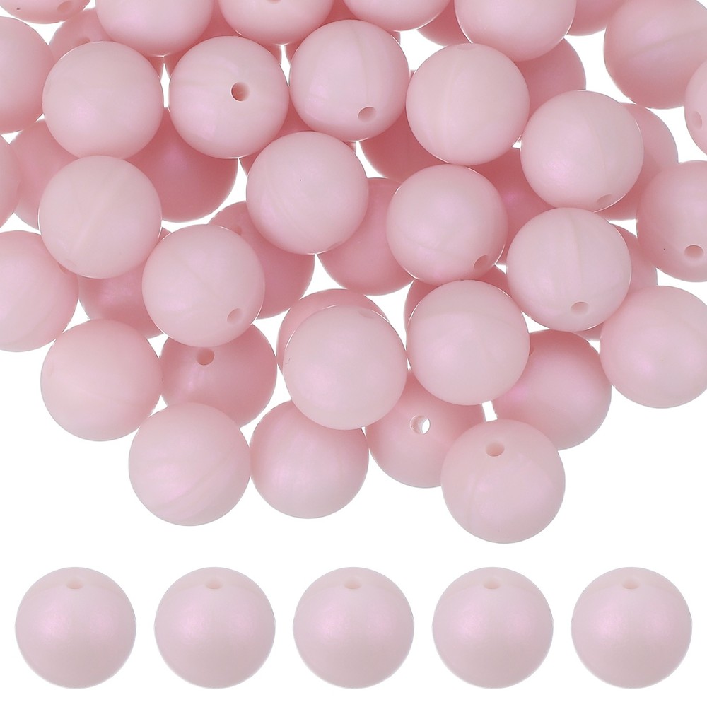 60 Pcs Silicone Beads, 15mm Bulk Beads for Keychain Making, Pink