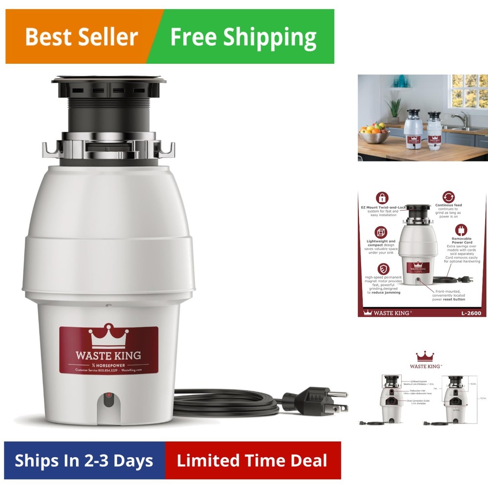 Legend Series Continuous Feed Garbage Disposal for Kitchen Sink with Power Cord,