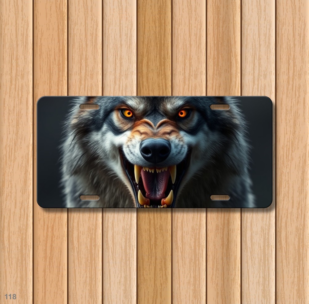 Powerful Wolf License Plate Fierce Expression Optional Text Decorative Plate Spe