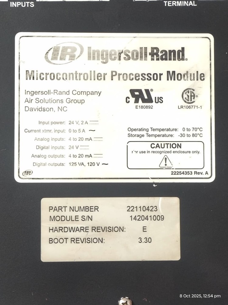 Ingersoll-Rand 22110423 Microcontroller Processor Module 120VAC out 24VDC in