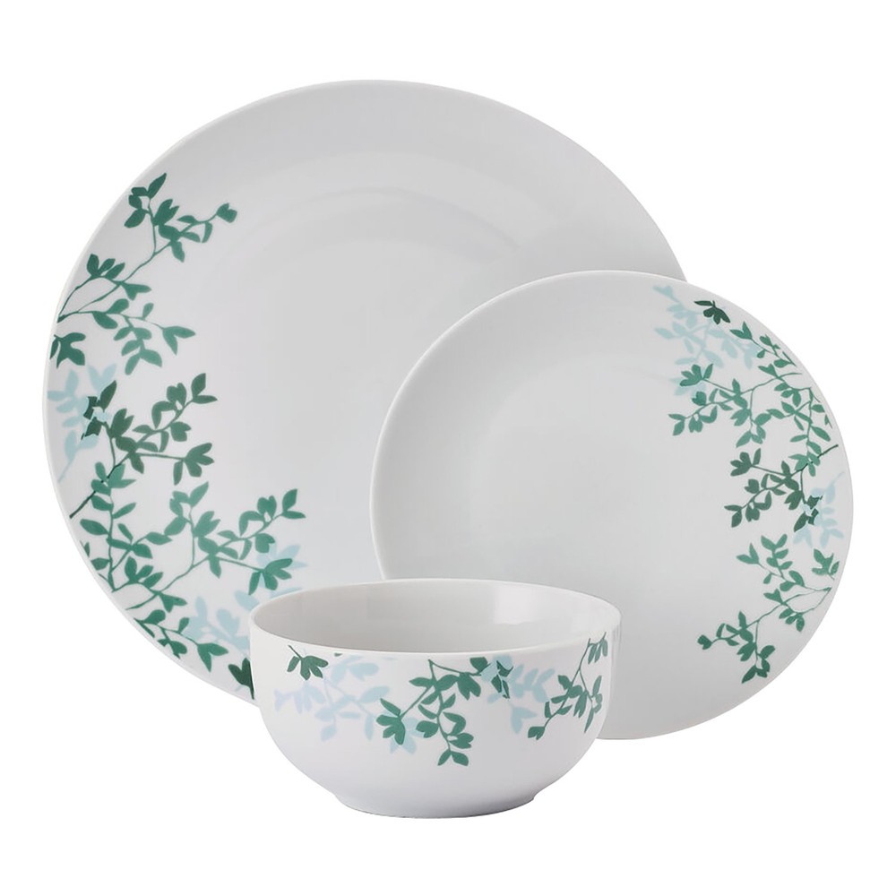 12-Piece Porcelain Dinnerware Set Moonlit Leaves Pattern