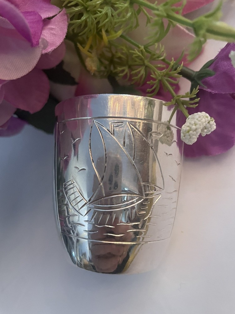 Art Deco Vodka Silver Cup, Sailboat Theme