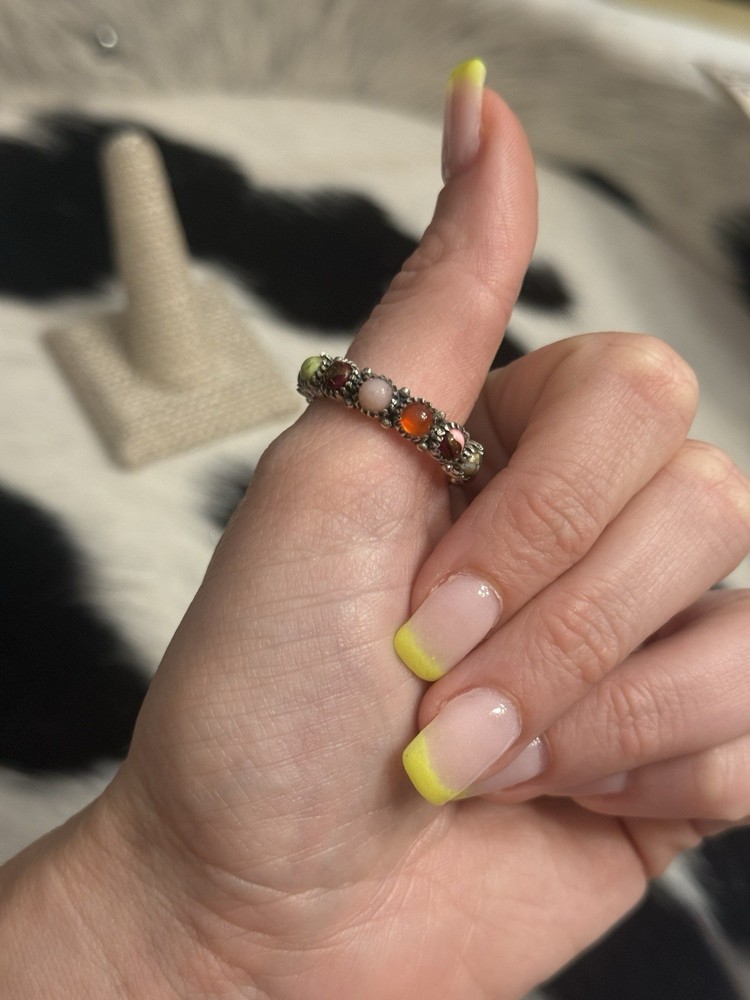 Native American Sterling Silver Orange Spiny Pink Multistone Eternity Ring