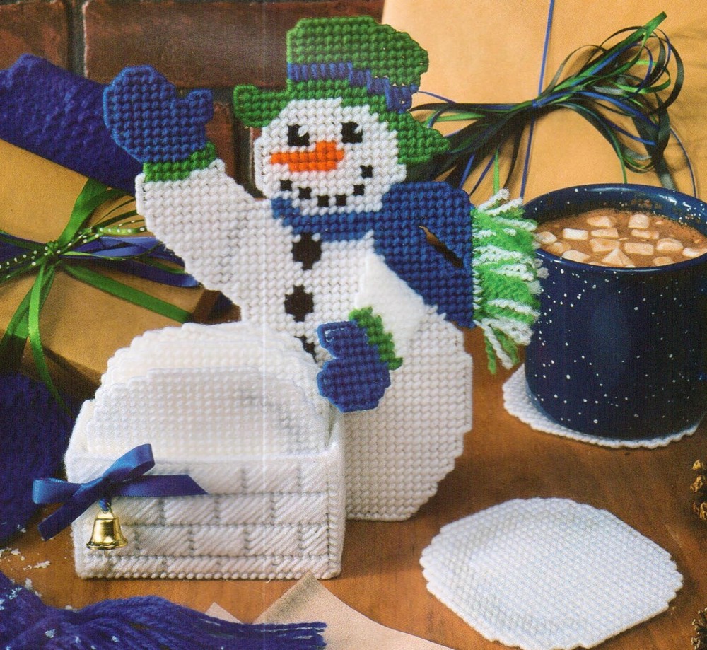 SNOWMAN COASTER SET CHRISTMAS PLASTIC CANVAS PATTERN INSTRUCTIONS