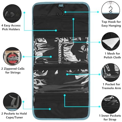 Guitar Accessories Case - Foldable Organizer with Multiple Pockets, Convenient