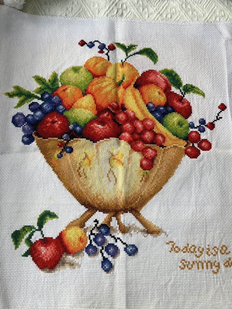 2 Pieces completed finished cross stitch Fruits&Table setting Kitchen decoration