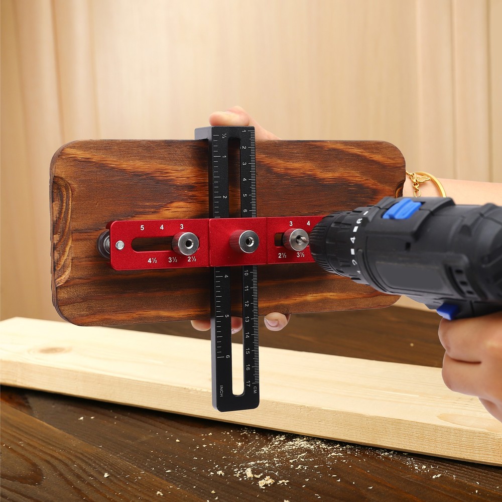 Drilling Positioning Guide Ruler Tool Adjustable Woodworking Drill Guide
