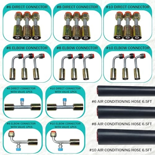 26Pcs AC Hose Kit, 6.5Ft Air Conditioning Hose and Fitting Kit - Includes