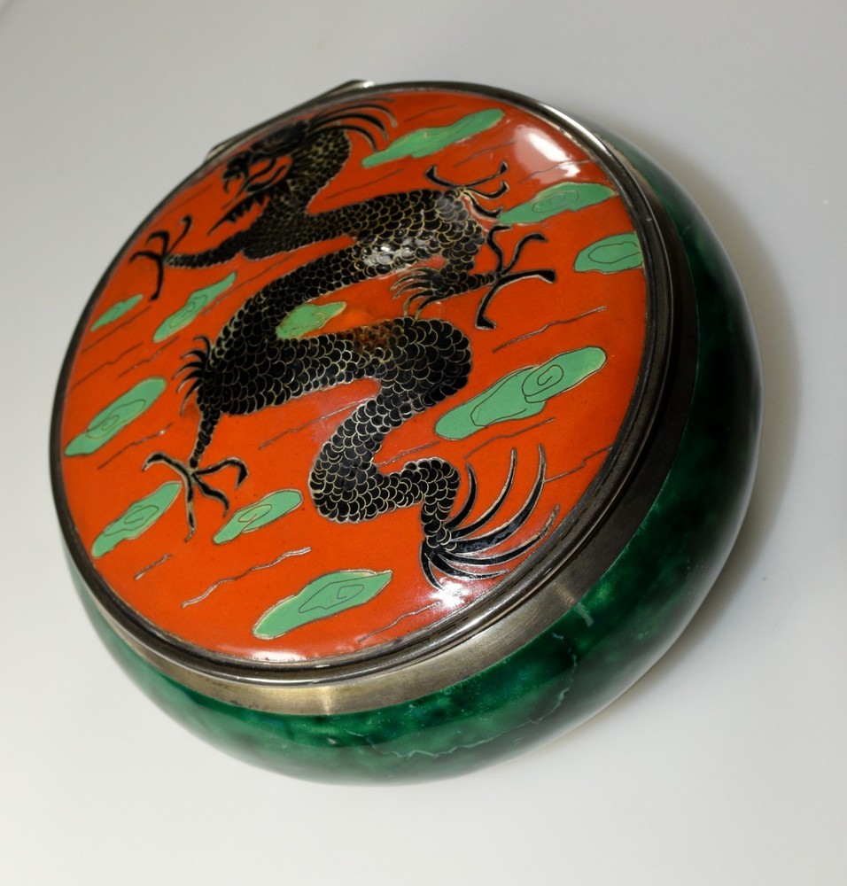 Art Deco Sterling Silver Dragon Box Enamel 1925